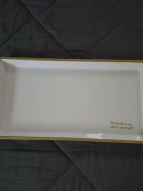 White and Gold Rectangular Serving Tray - Football Phrase